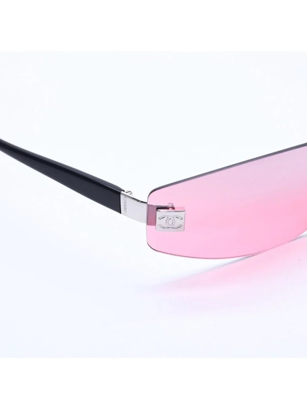 Chanel Rimless Shield Sunglasses Eyewear 120 CC Logo Pink Black
